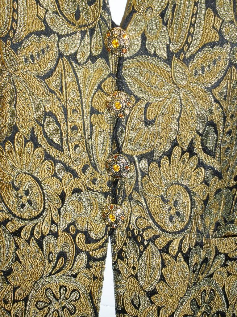 Medium Guy Laroche 1980s Silver and Black Brocade Skirt Jacket Top Set