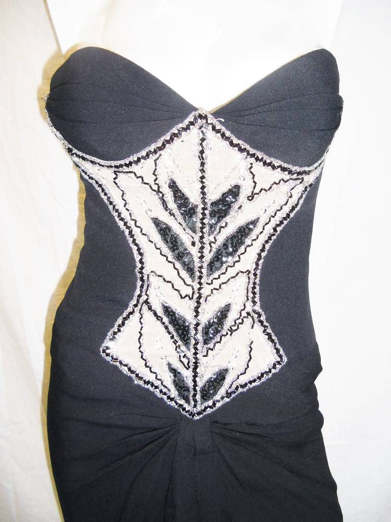 Black Bob Mackie  vintage  beaded corset cocktail  dress For Sale