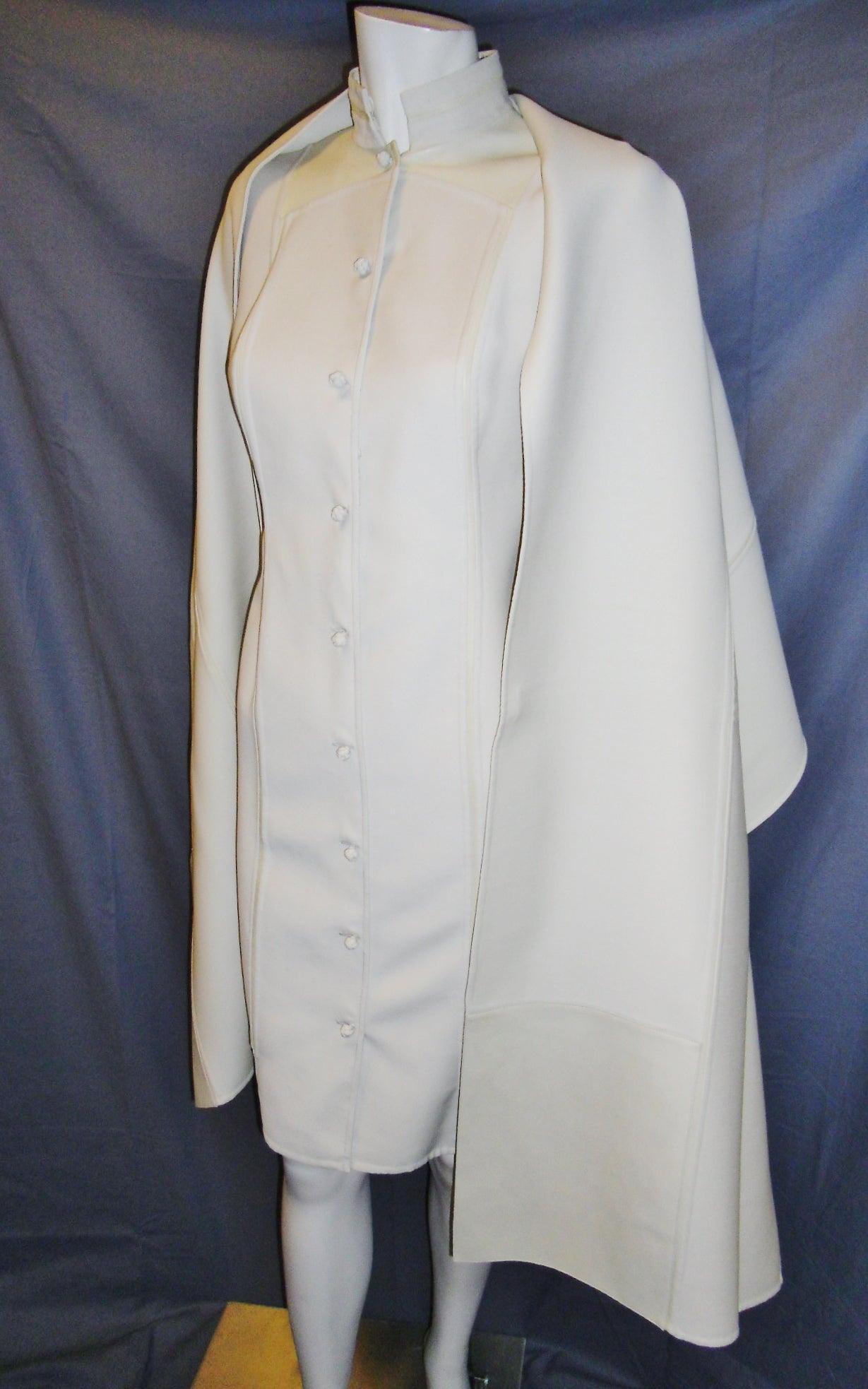 Women's Chado Ralph Rucci off White leather inlay Dress and Shawl NWT