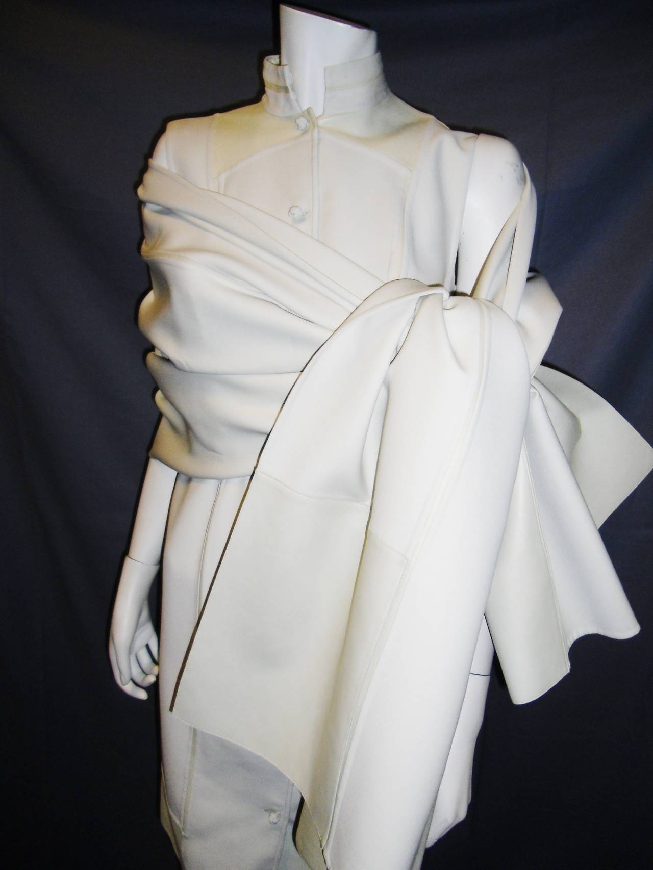 Chado Ralph Rucci off White leather inlay Dress and Shawl NWT 1