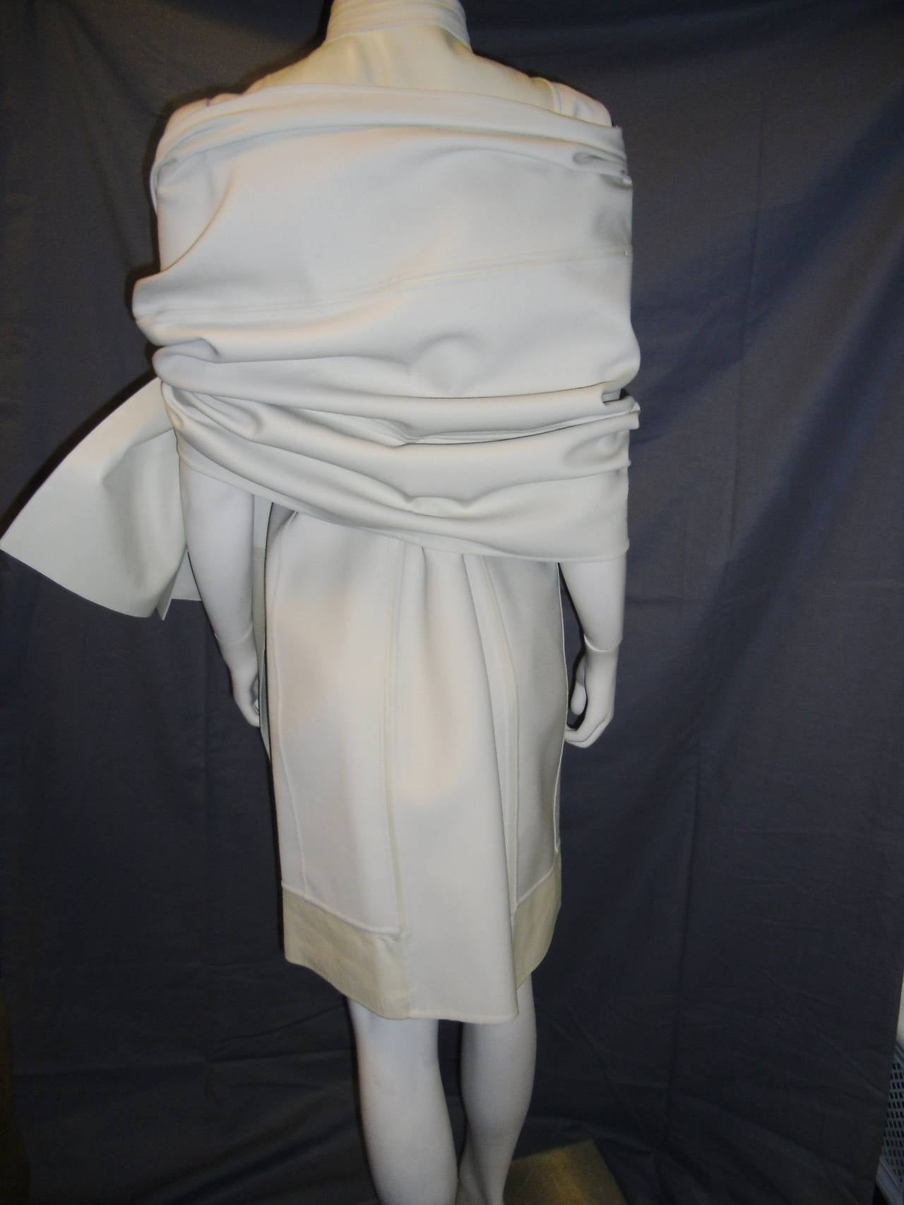 Chado Ralph Rucci off White leather inlay Dress and Shawl NWT 2