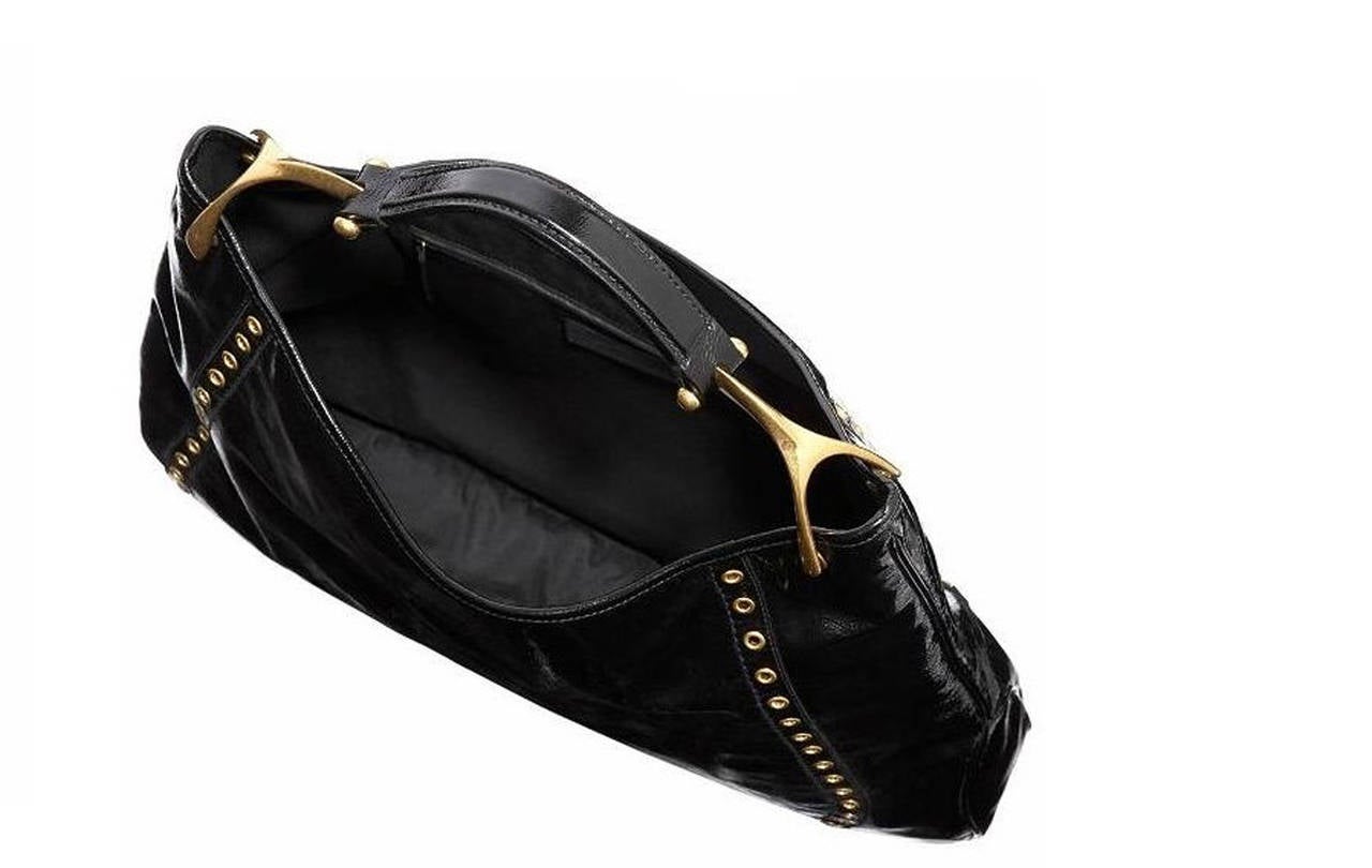 Alexander McQueen Black patent leather wishbone Hobo bag  RARE In Excellent Condition In New York, NY