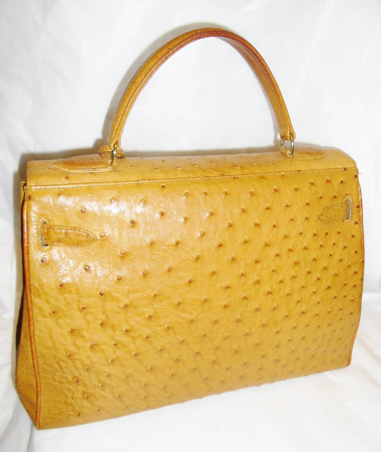 SISO Italy Genuine Ostrich Leather Kelly Handbag Purse Bag Top 