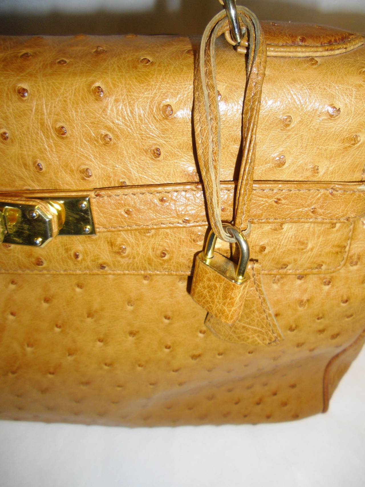 Women's Genuine Ostrich Elegant SISO  Kelly Bag Cognac color