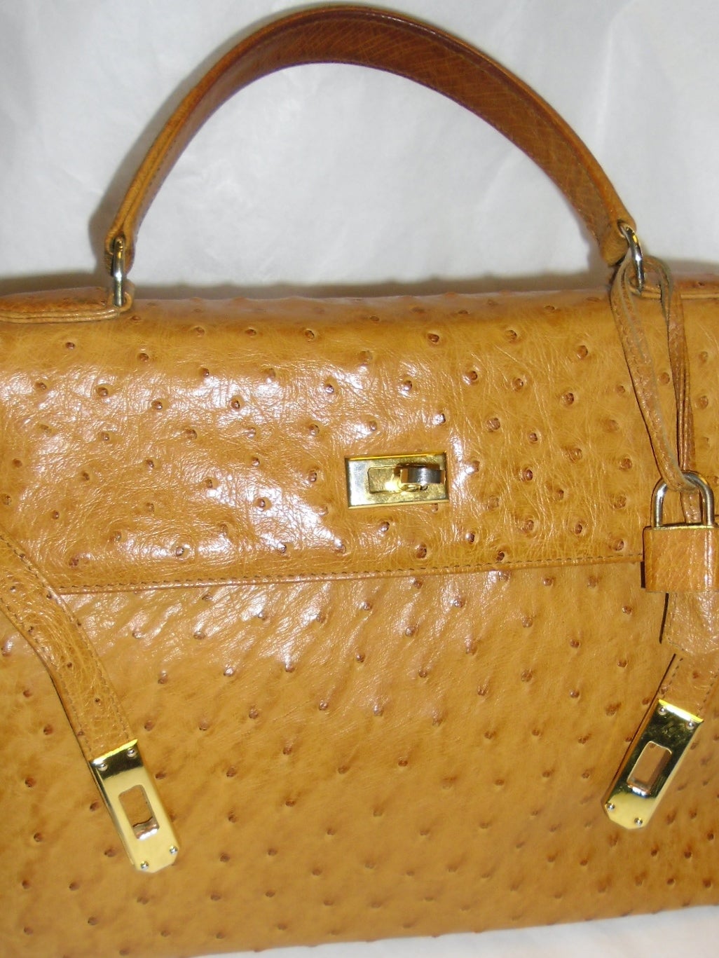 SISO Italy Genuine Ostrich Leather Kelly Handbag Purse Bag Top 