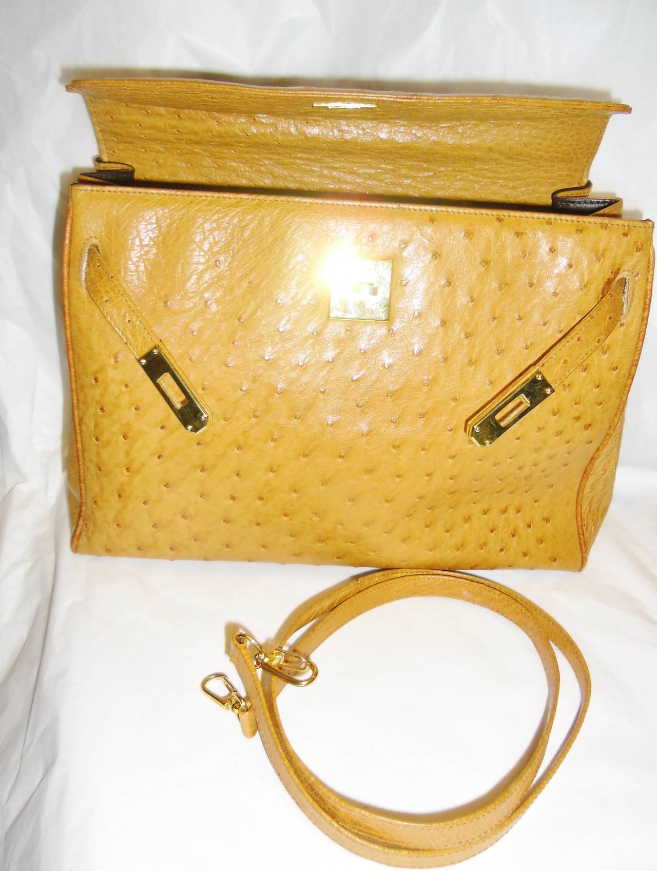 SISO Italy Genuine Ostrich Leather Kelly Handbag Purse Bag Top 