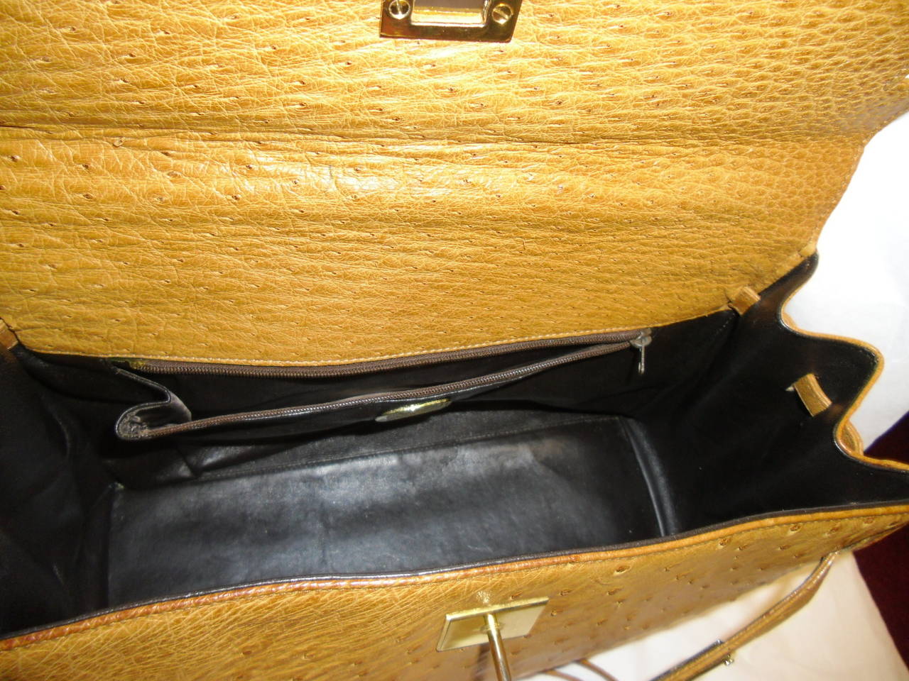 Genuine Ostrich Elegant SISO  Kelly Bag Cognac color 3