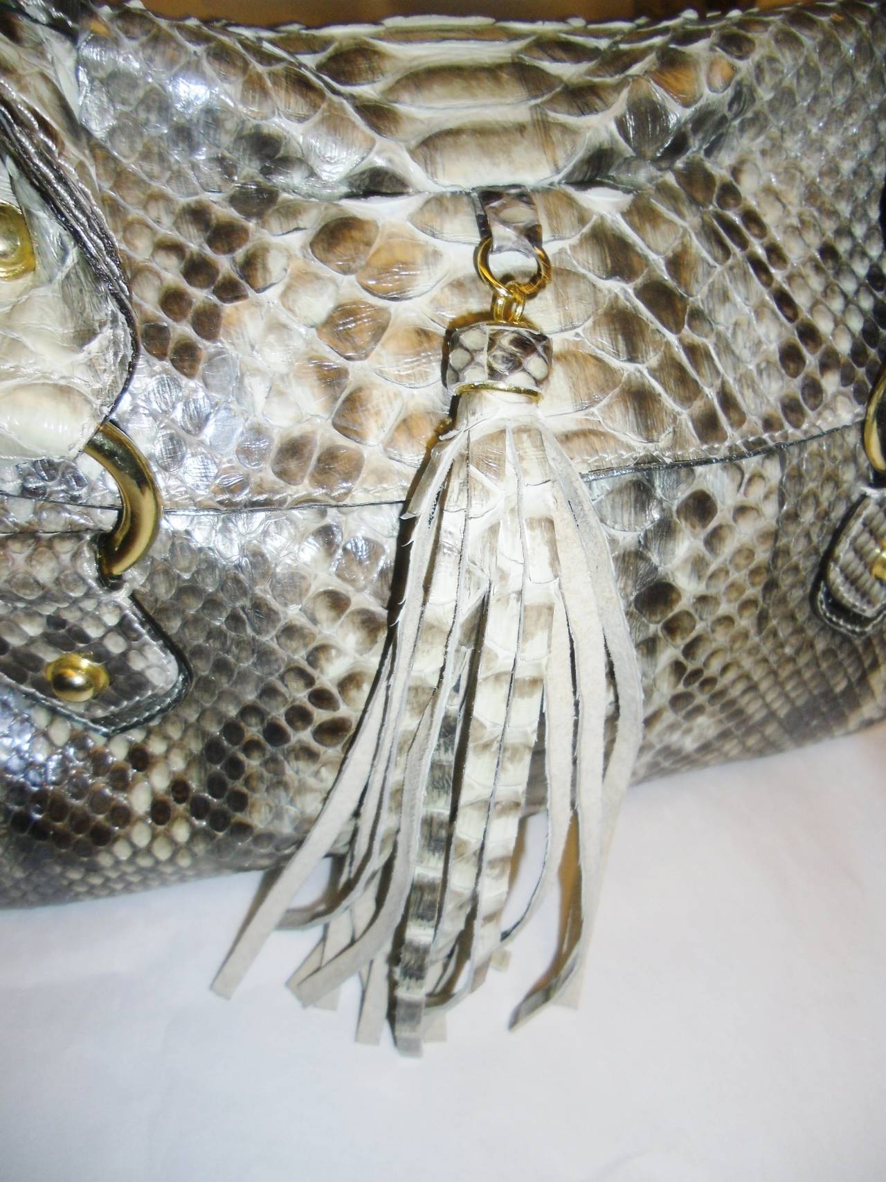 Gray Ghibli Italian Designer natural Python Leather  Satchel  Bag For Sale