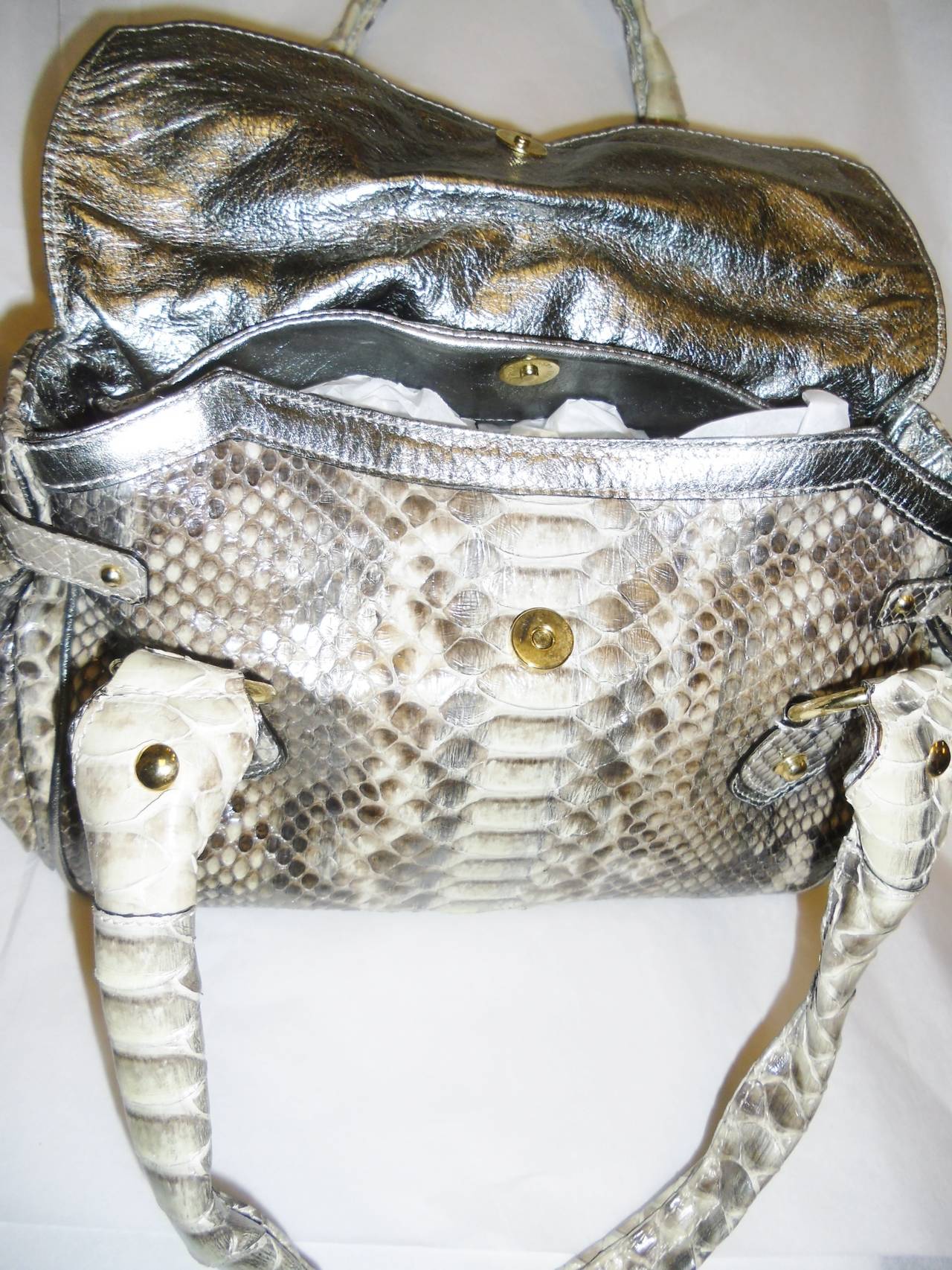 Ghibli Italian Designer natural Python Leather  Satchel  Bag In New Condition For Sale In New York, NY