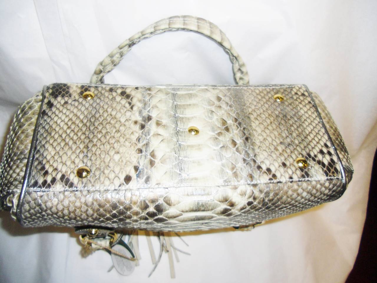 Ghibli Italian Designer natural Python Leather  Satchel  Bag For Sale 1