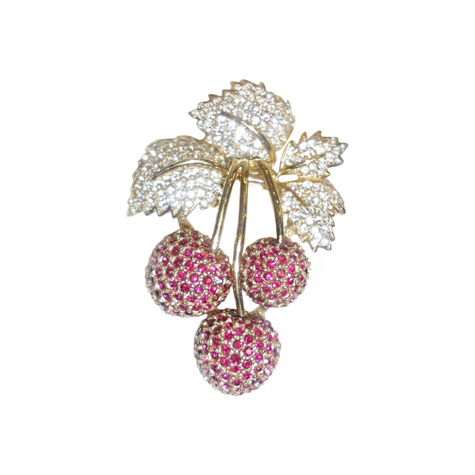 Vintage Ciner Ruby Red  Cherry Brooch For Sale