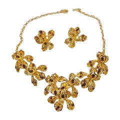 Kenneth Jay Lane Vintage Orchid Necklace and Earrings