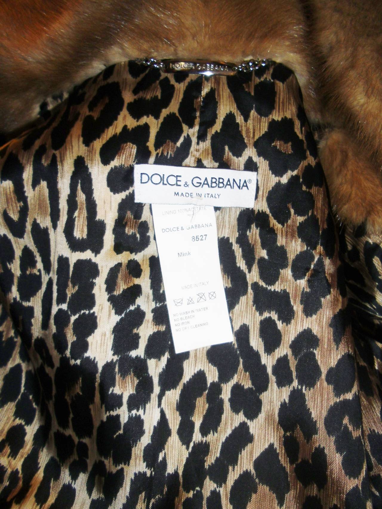 Dolce & Gabbana Cognac Mink Fur Jacket Coat Leopard Lining For Sale 1