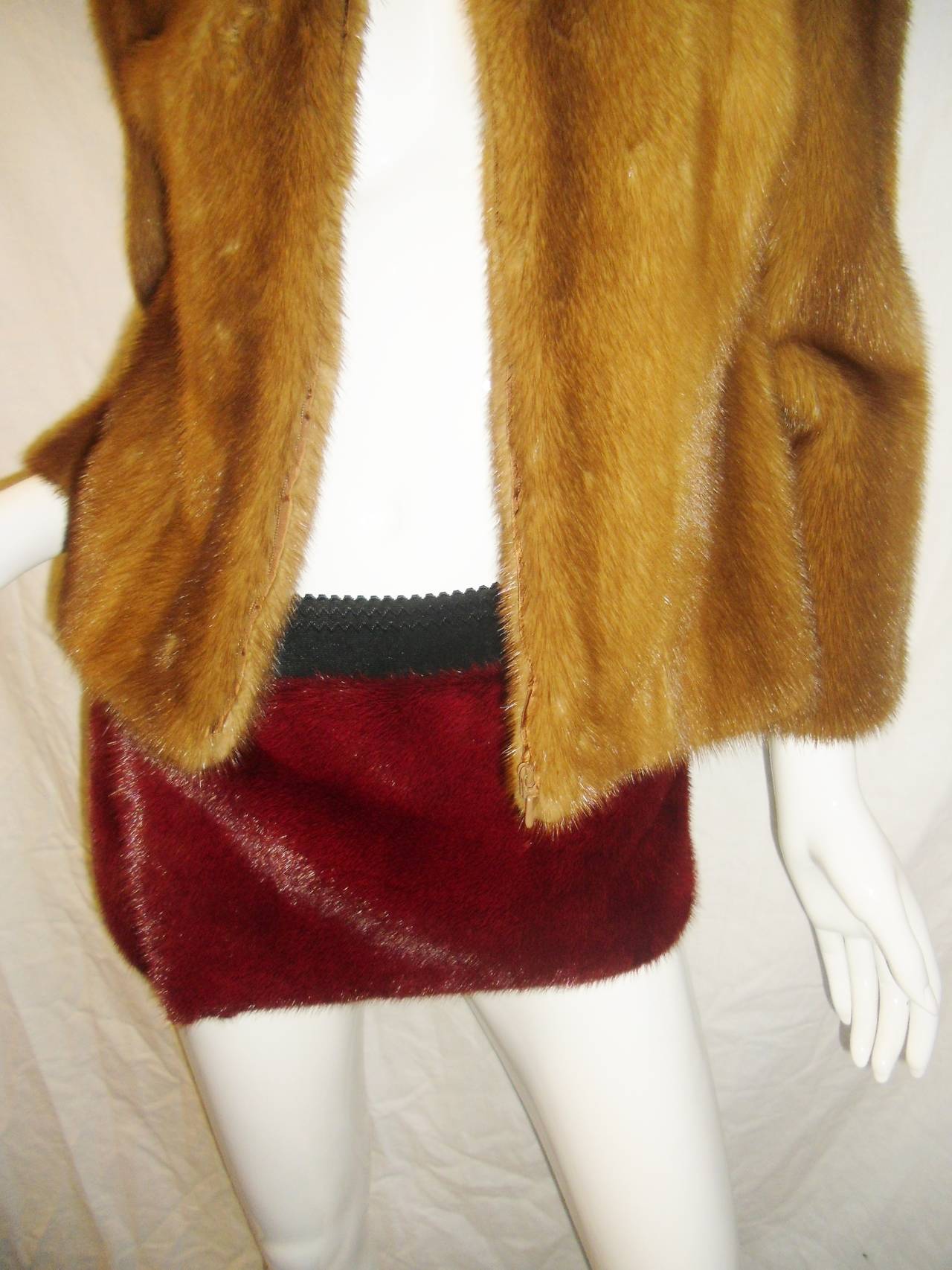 Dolce & Gabbana burgundy red Mink Fur mini  wrap skirt 2