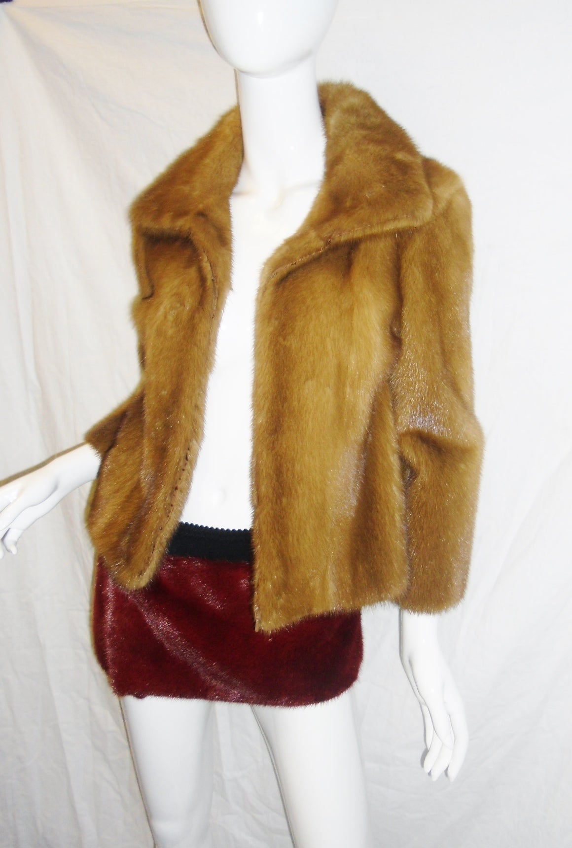 Dolce & Gabbana burgundy red Mink Fur mini  wrap skirt 3