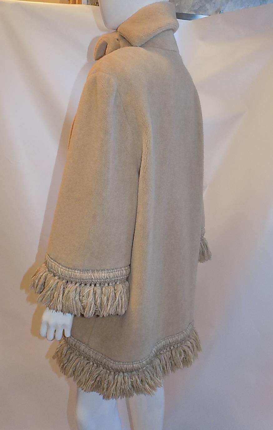 Valentino Vintage car coat fringed trim and Turtle buttons  In Excellent Condition In New York, NY