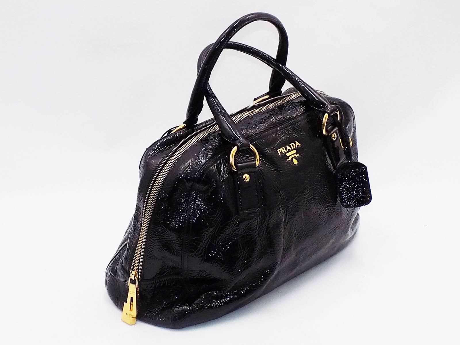 Prada Bauletto Bowler bag Black Patent / Vernice Leather In New Condition In New York, NY