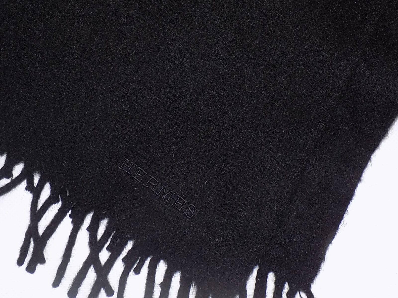 Women's or Men's Hermes Black Cashmere extra wide shawl scarf with fringes 