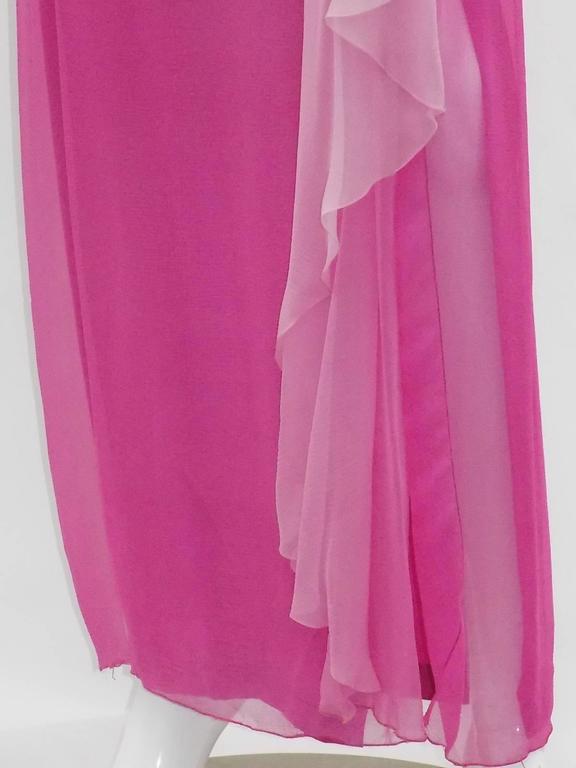 Bob Mackie Hot Pink Key hole draped Chiffon Gown at 1stDibs
