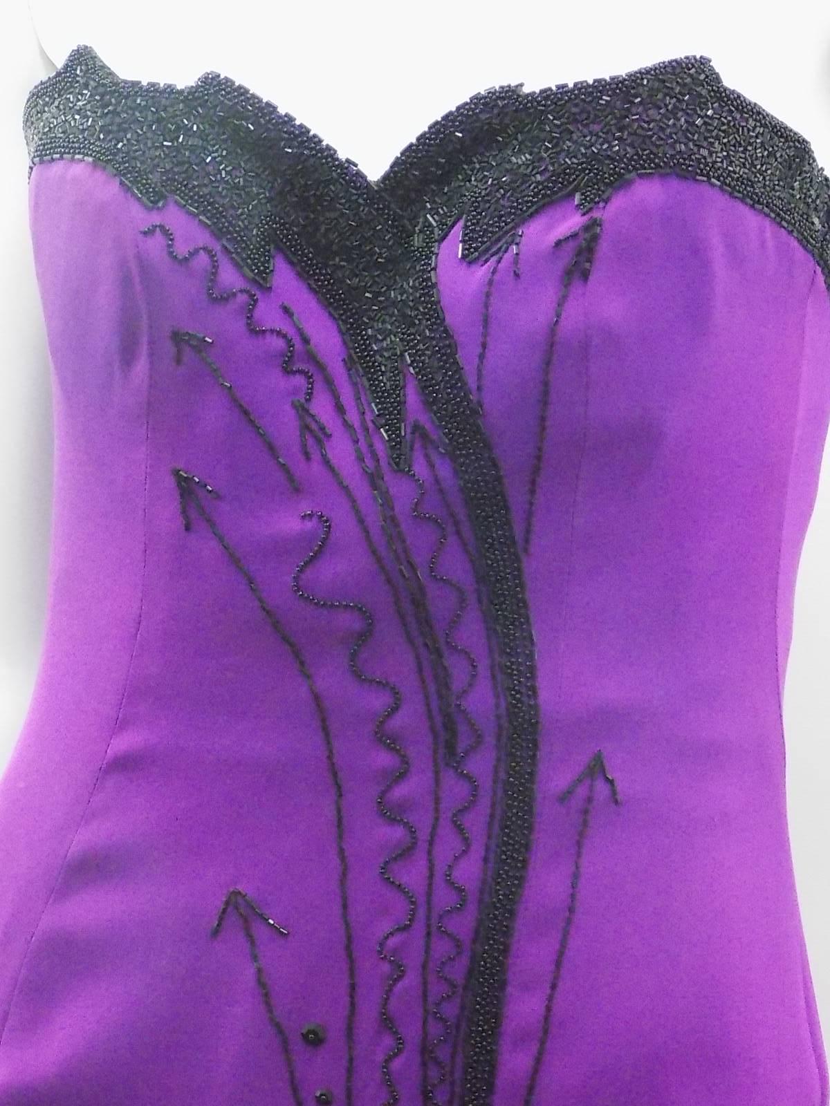 Women's Fabrice Corset  Strapless Silk Beaded  Vintage Gown  Small