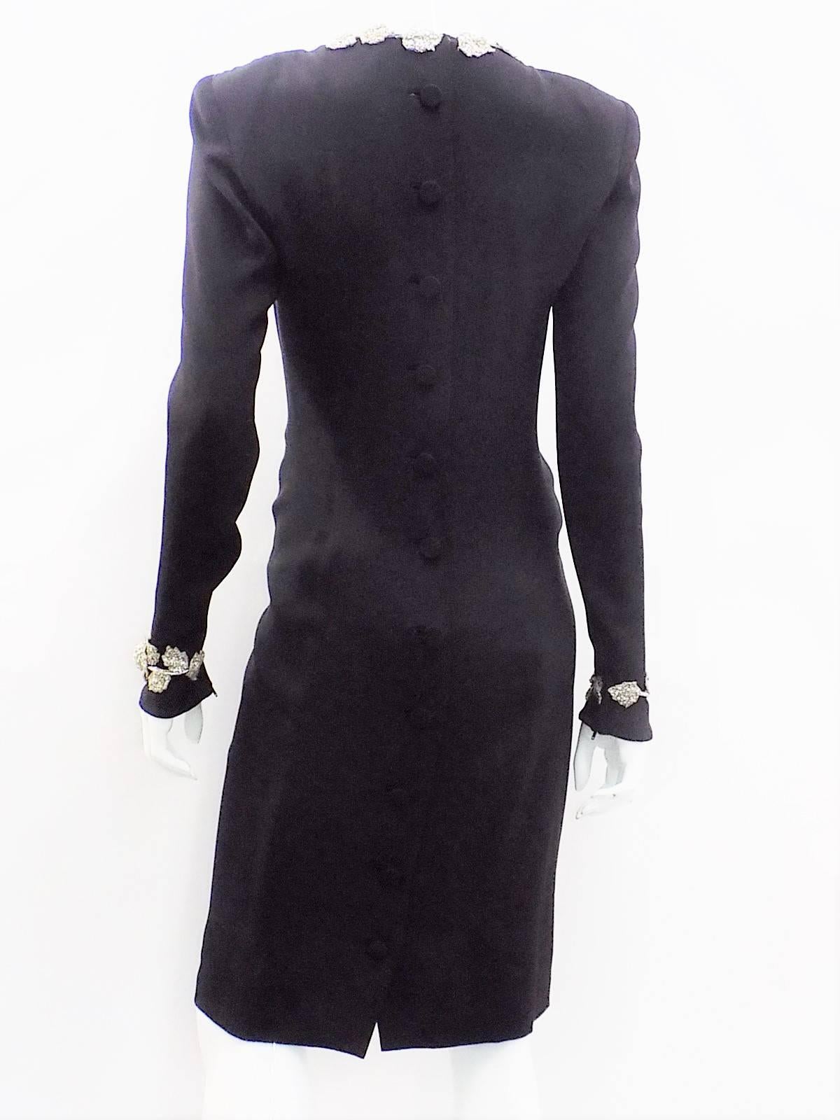 Chanel Vintage Haute Couture Black Cocktail dress w silver Lesage Cammelia  trim 1