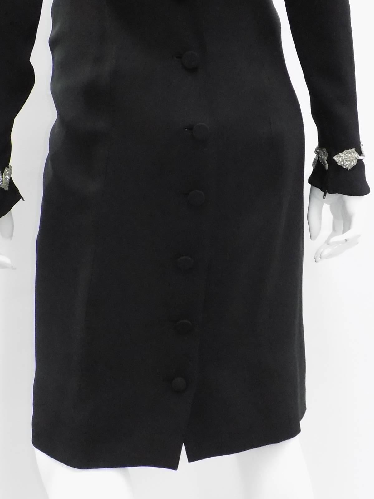 Chanel Vintage Haute Couture Black Cocktail dress w silver Lesage Cammelia  trim 2