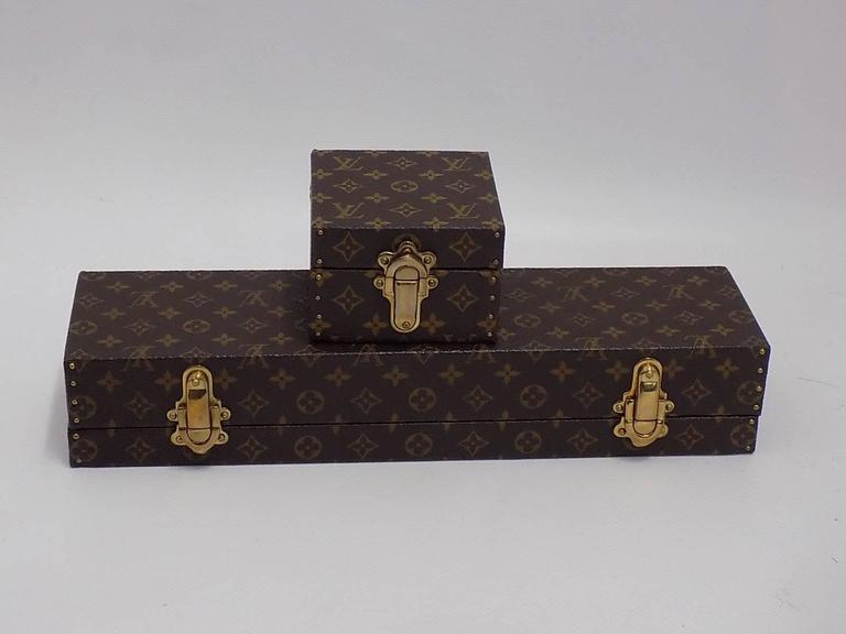 LOUIS VUITTON JEWELRY BOX WATCH CASE TRUNK 1144794 LEATHER BROWN FRANCE  72678