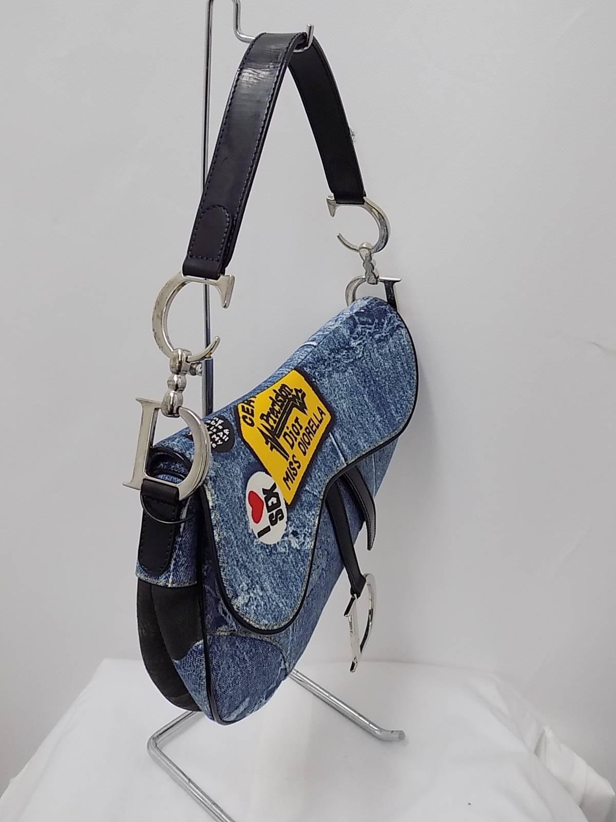 Gray Limited Edition Miss Diorella Denim Saddle Bag 