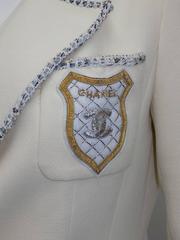 Chanel ivory cropped jacket with CC logo pocket patch