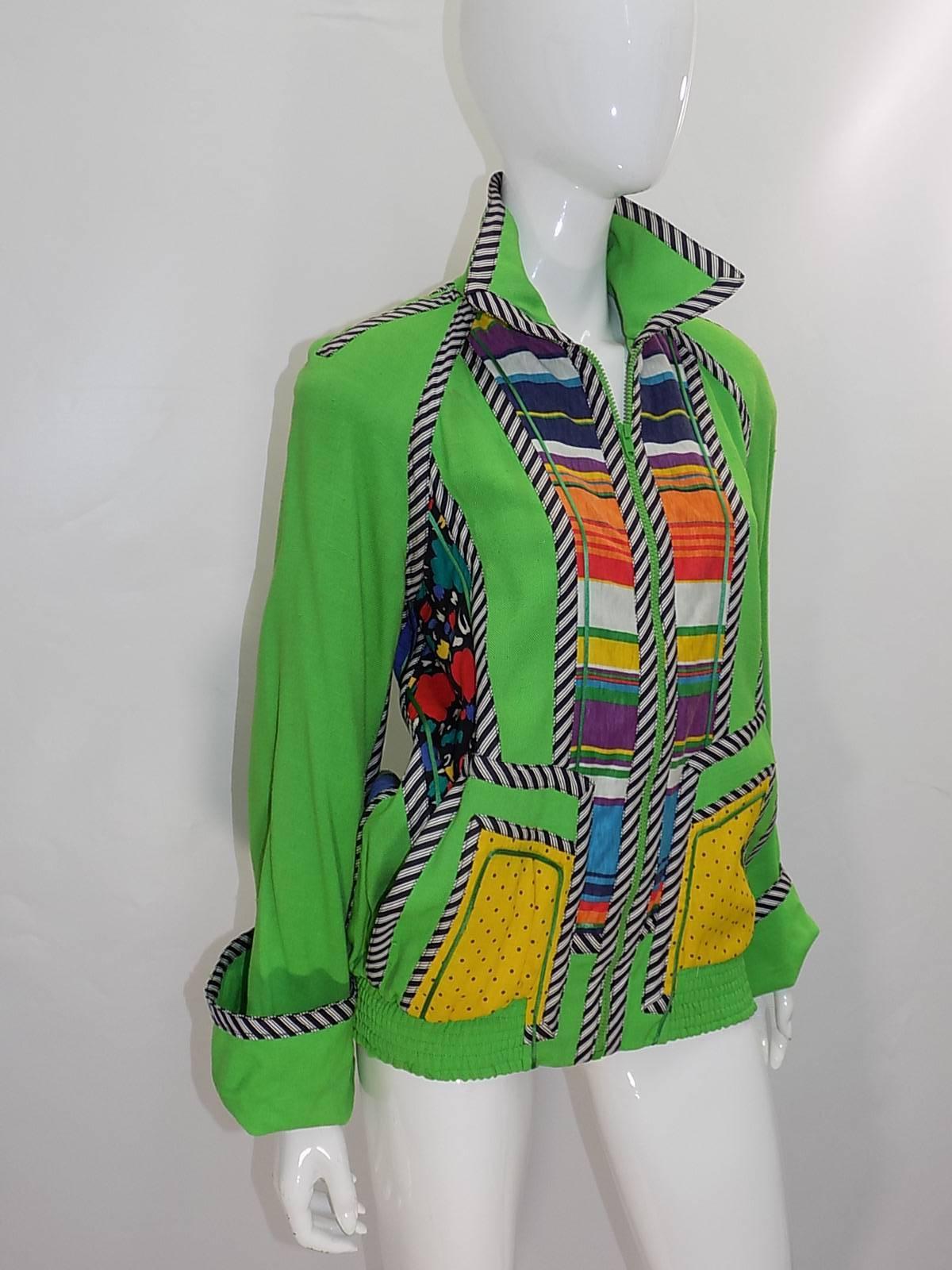 Green Koos Van Den Akker Vintage linen color block summer jacket  Fabulous! For Sale