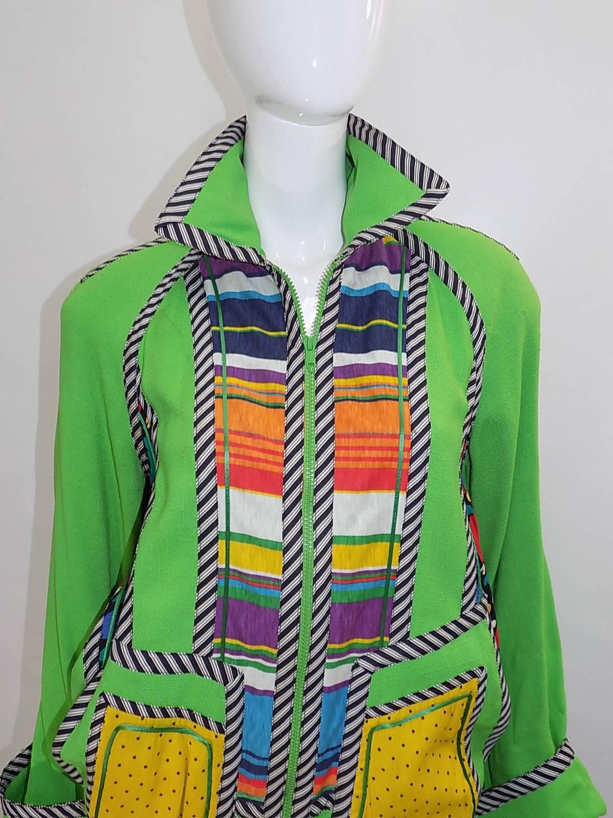 Koos Van Den Akker Vintage linen color block summer jacket  Fabulous! For Sale 2