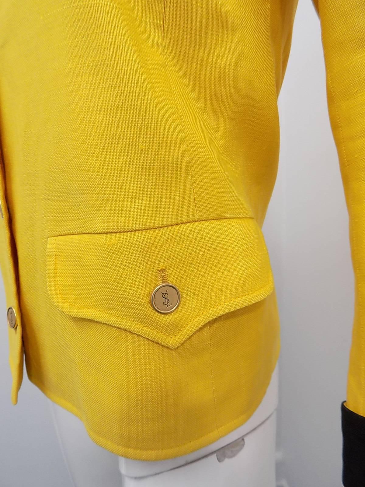  Yves Saint Laurent Yellow Vintage  Jacket with YSL Buttons sz 4 In Excellent Condition In New York, NY