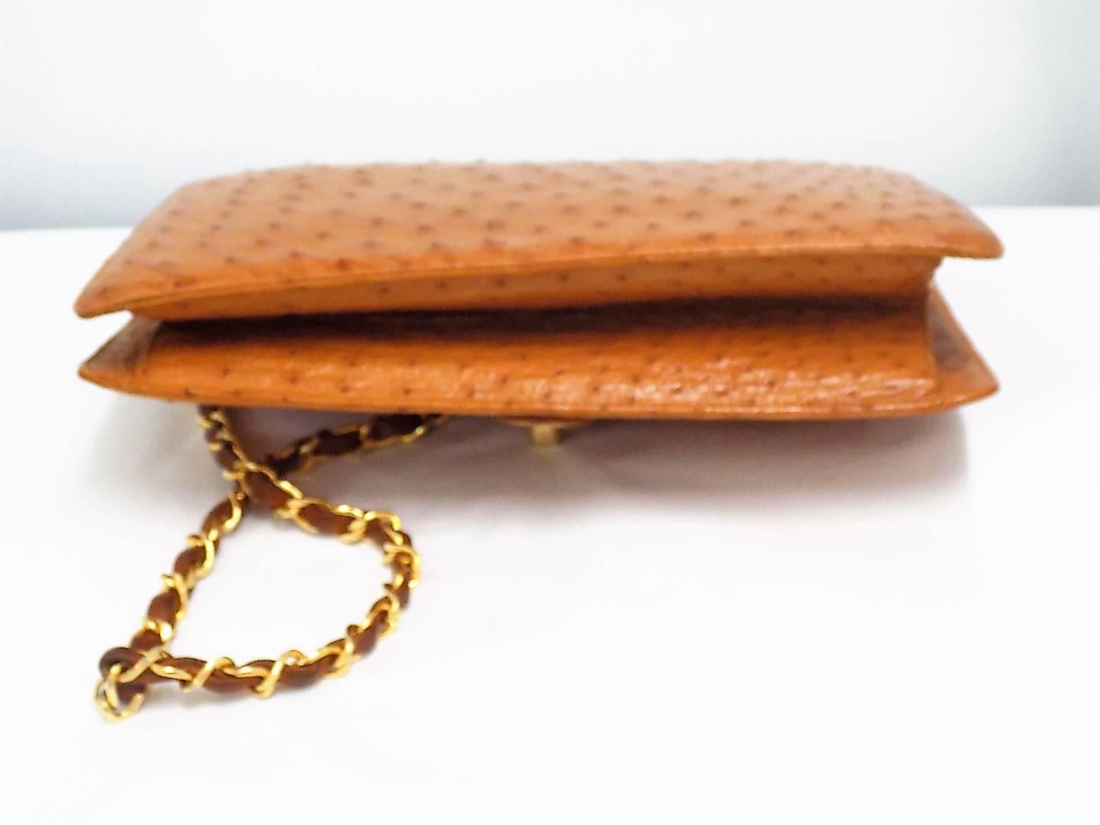 Chanel Rare Vintage  Ostrich  Flap  Bag / Clutch with chain strap 1