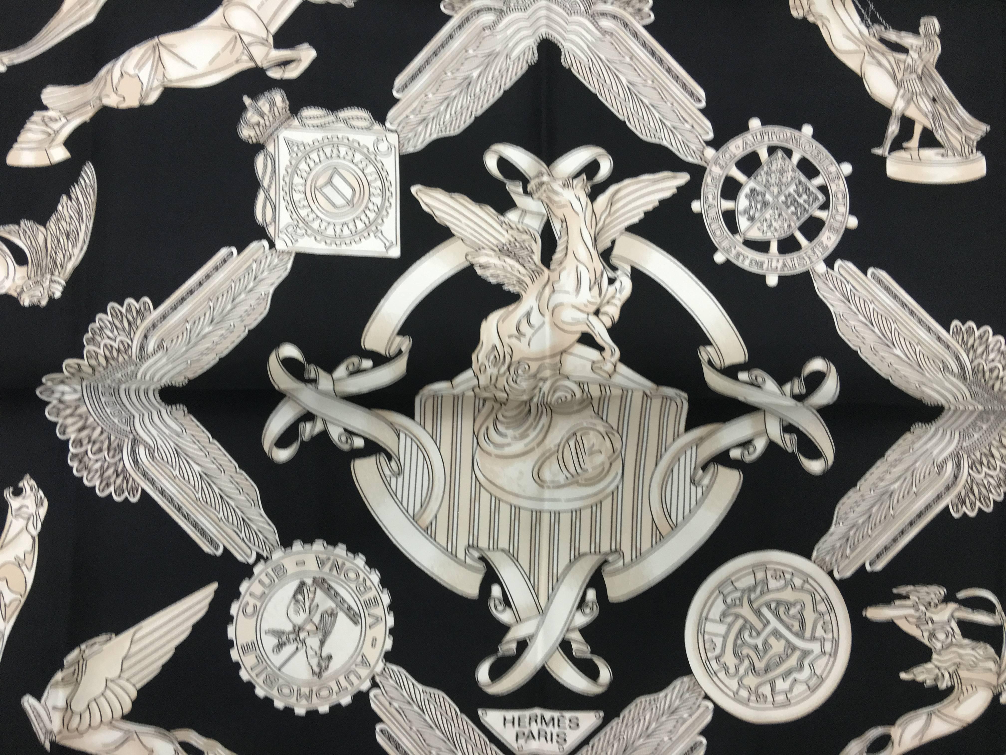 Hermes Scarf Black and silver Les  Parures Du Vent  In New Condition In New York, NY
