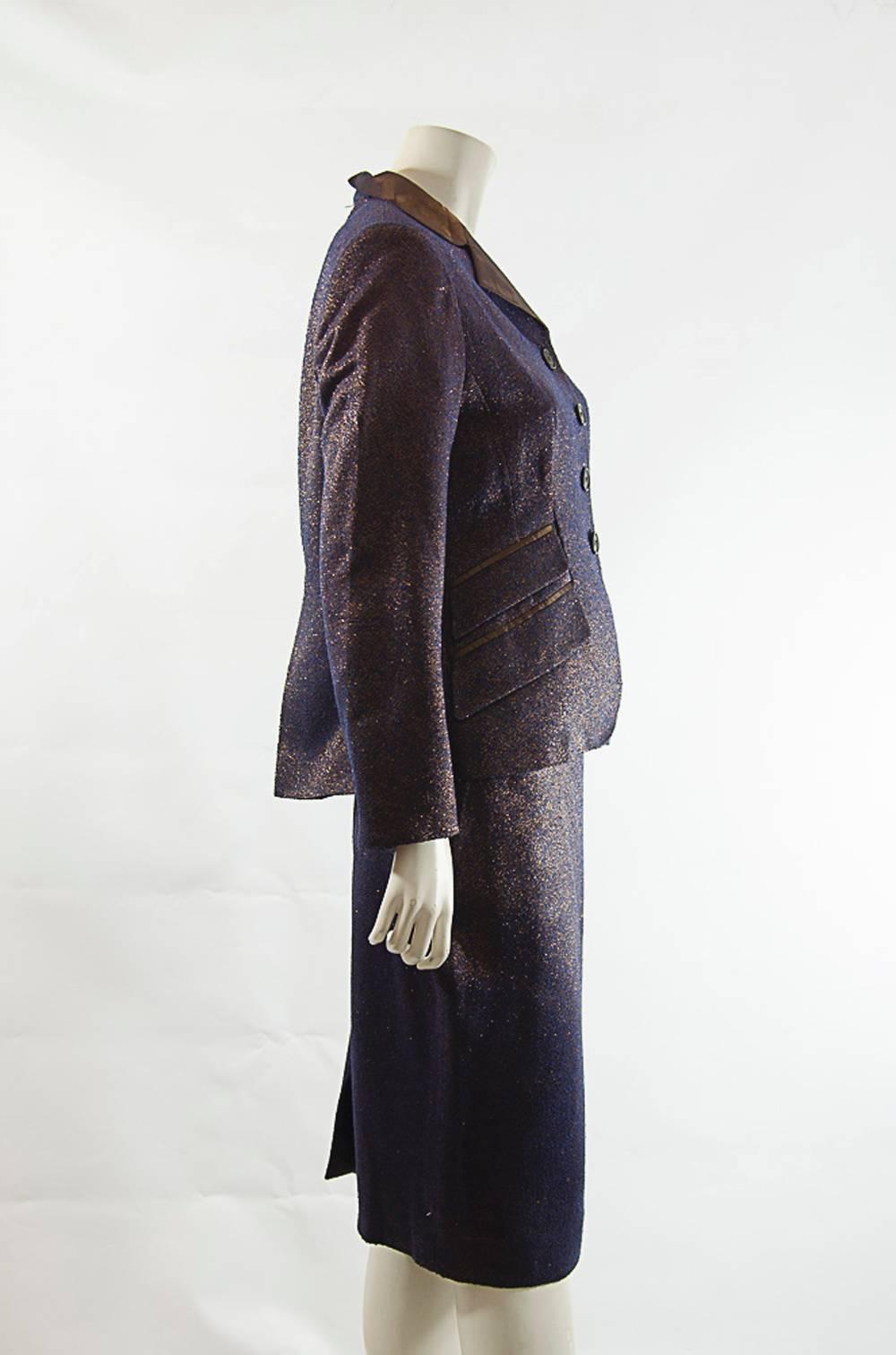 Black Nina Ricci  Haute Boutique Evening Metallic Skirt Suit For Sale