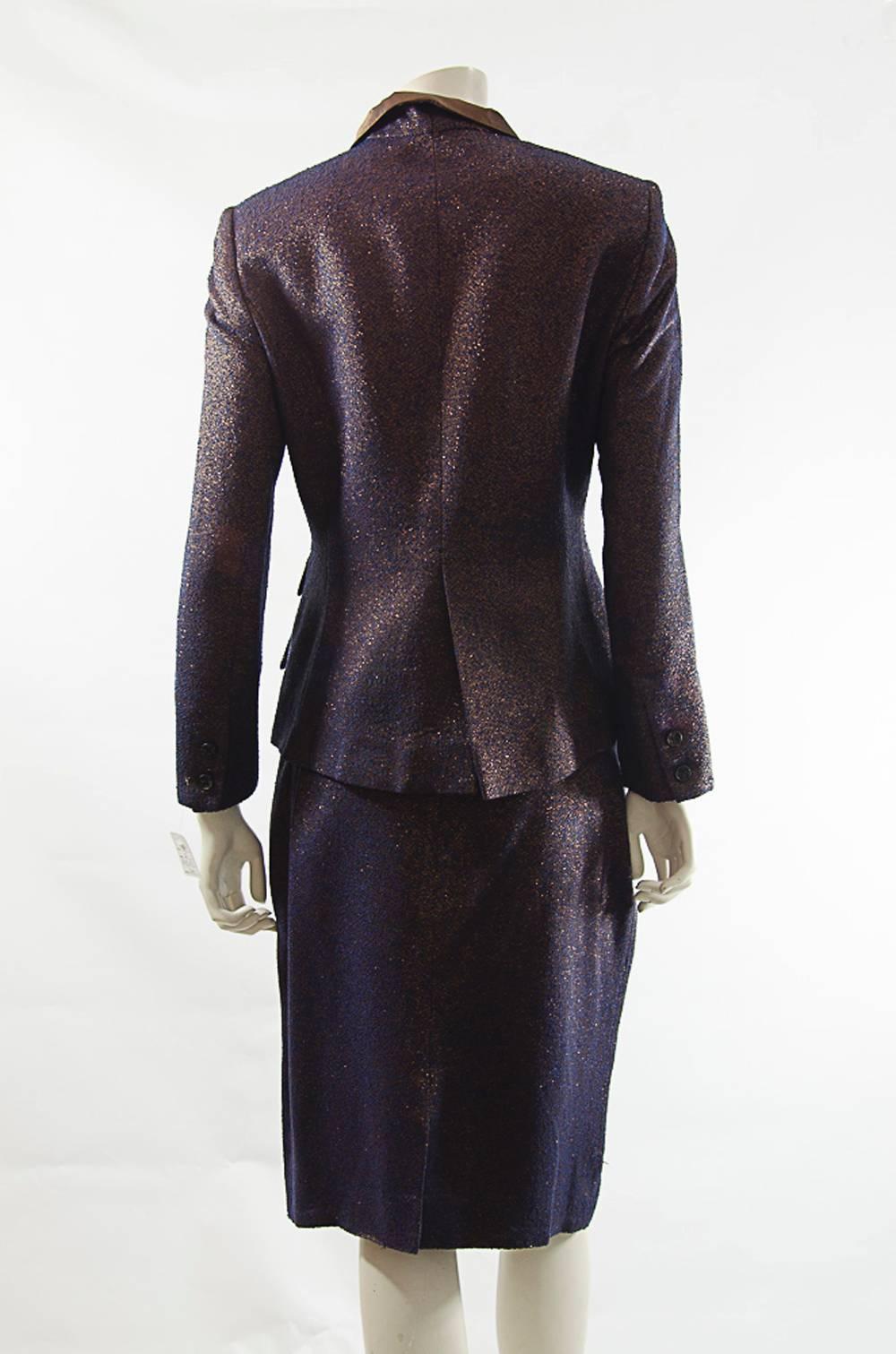 Nina Ricci  Haute Boutique Evening Metallic Skirt Suit In Excellent Condition For Sale In New York, NY