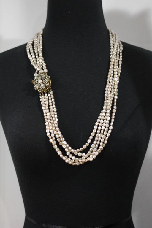 Vintage luxurious Miriam Haskell 5 strands long pearl Necklace at 1stDibs