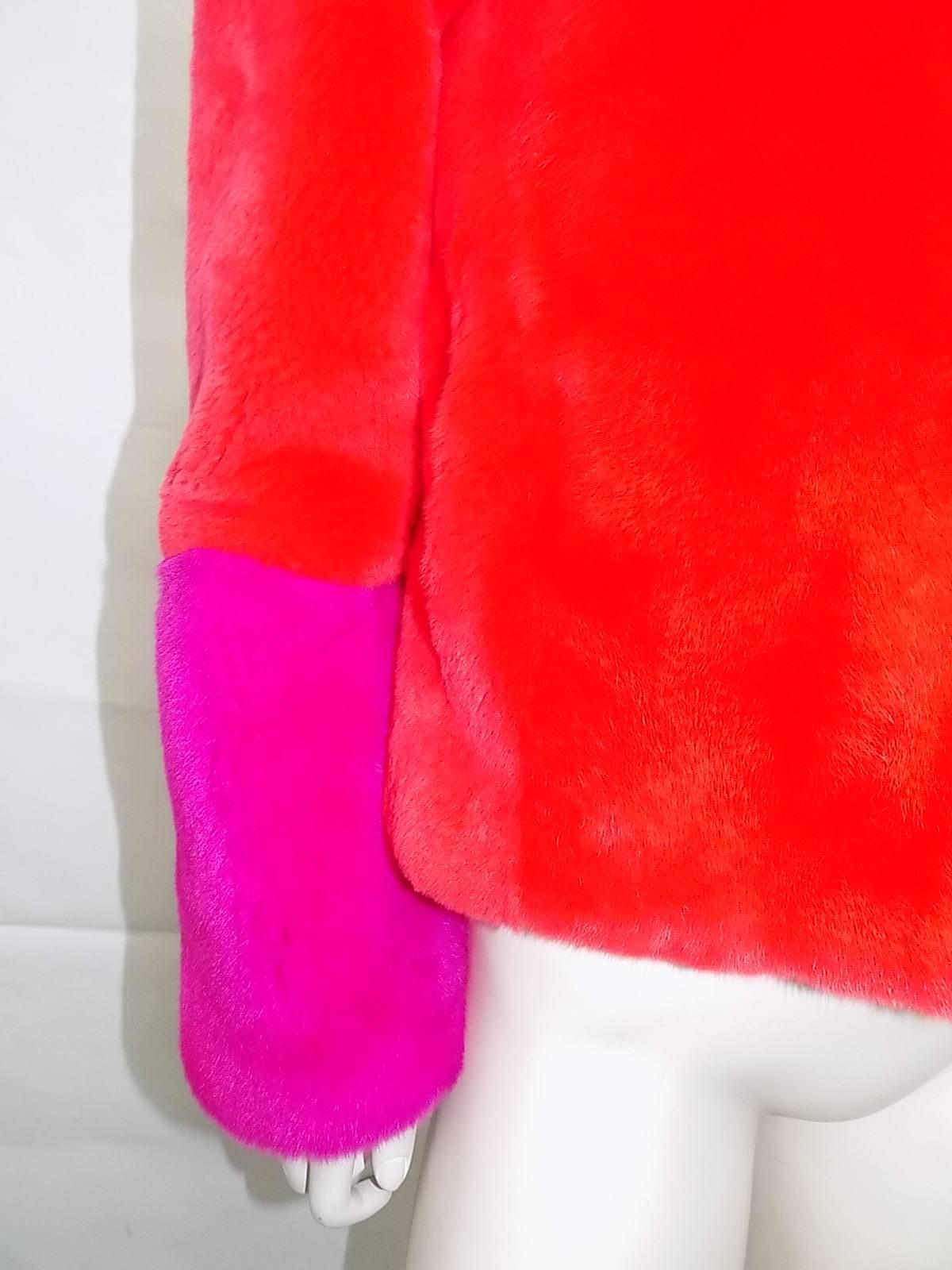 Red Rex Rabbit short fur jacket with  Fushia  Cuffs . MUst Have!! NEW! 4