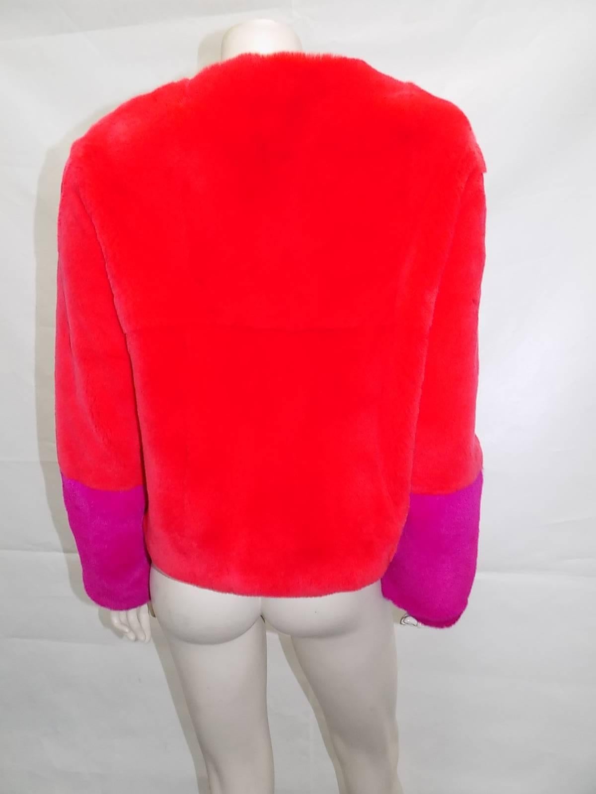 Red Rex Rabbit short fur jacket with  Fushia  Cuffs . MUst Have!! NEW! 1