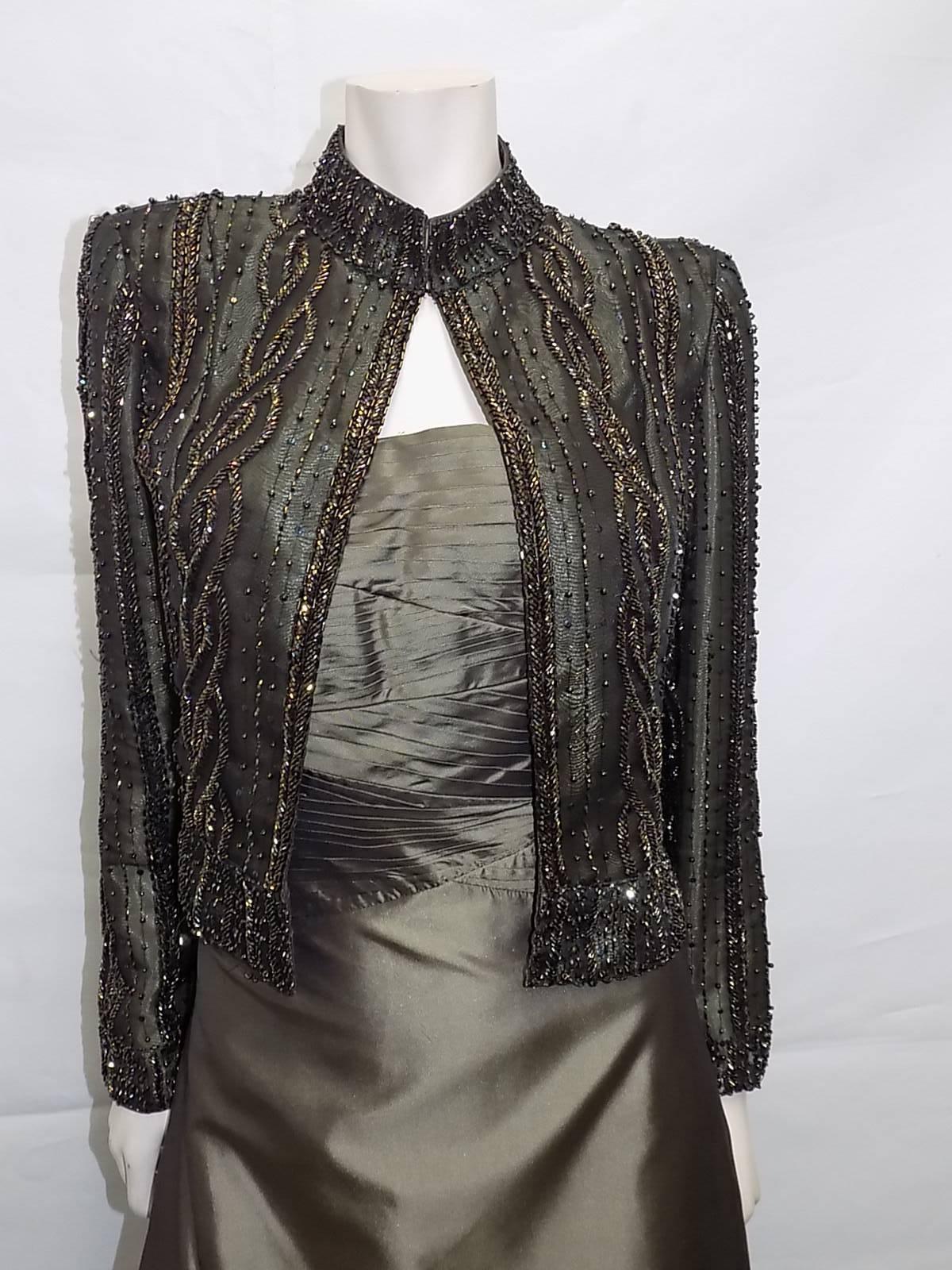 Victoria Royal  metallic Corset Cown and Beaded Jacket For Sale 1