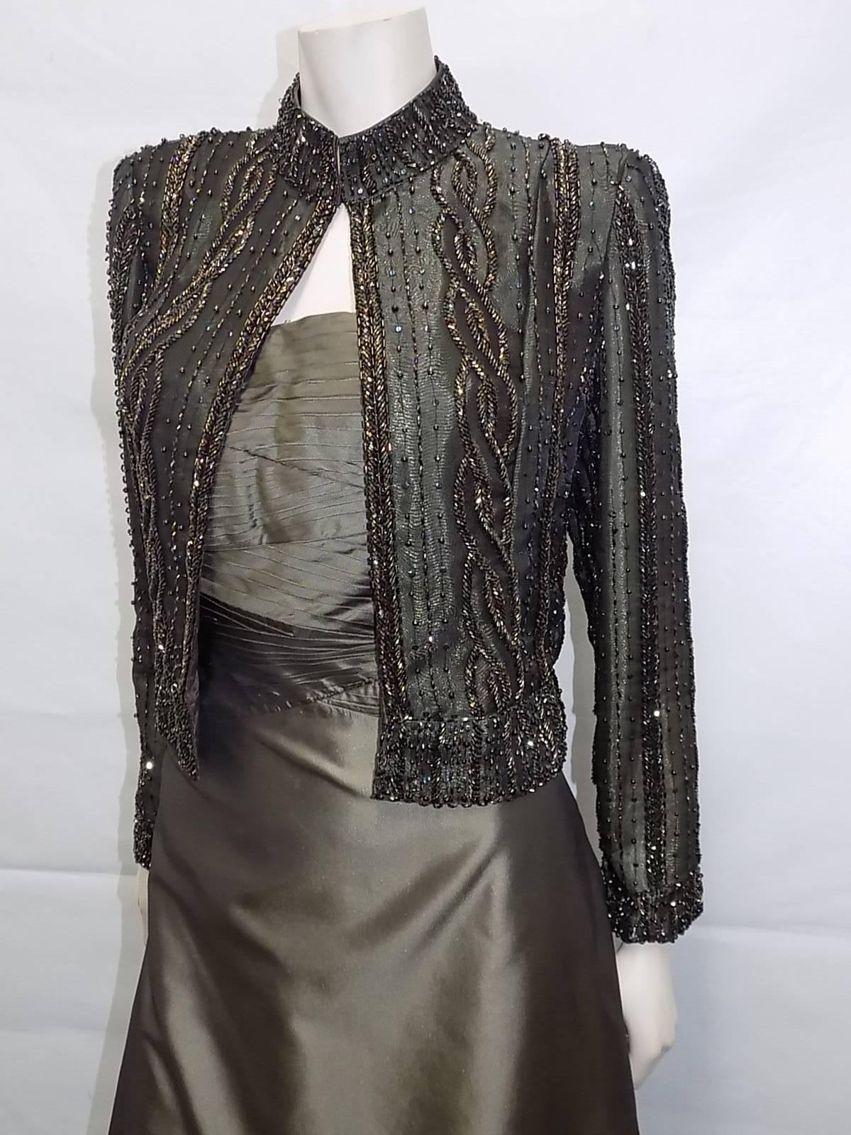 Victoria Royal  metallic Corset Cown and Beaded Jacket In Excellent Condition For Sale In New York, NY