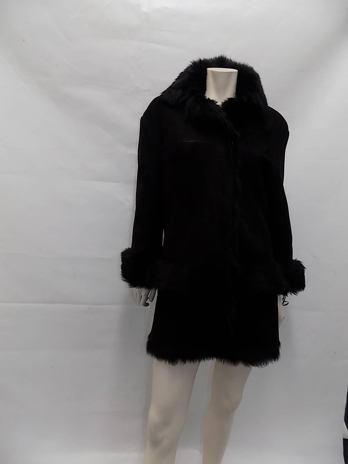 Gucci black long hair luxurious  shearling coat jacket sz  40 1