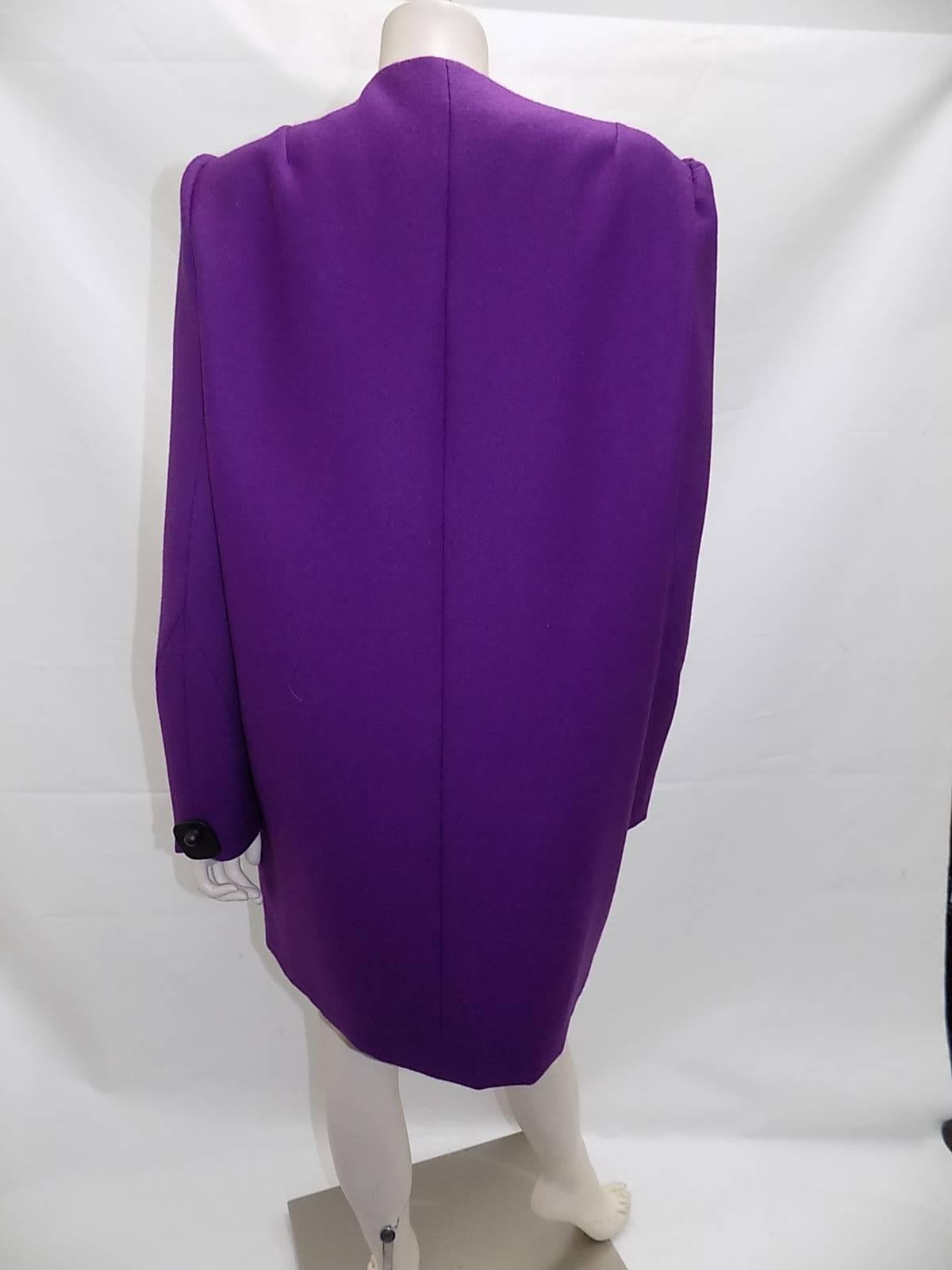 New With Tags Yves Saint Laurent Purple wool  Coat W Leather Buttons sz 46 2