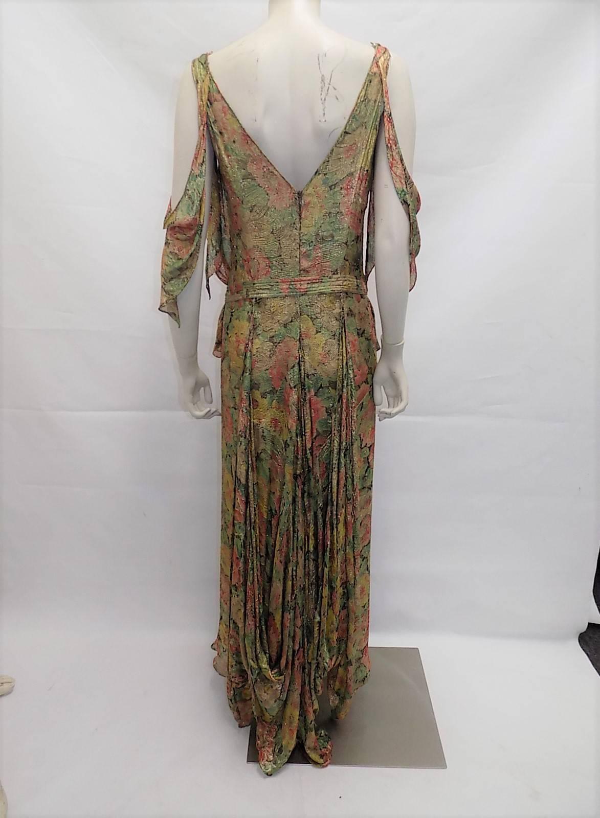 metallic brocade gown with crystal buckle belt, 1930s   For Sale 4