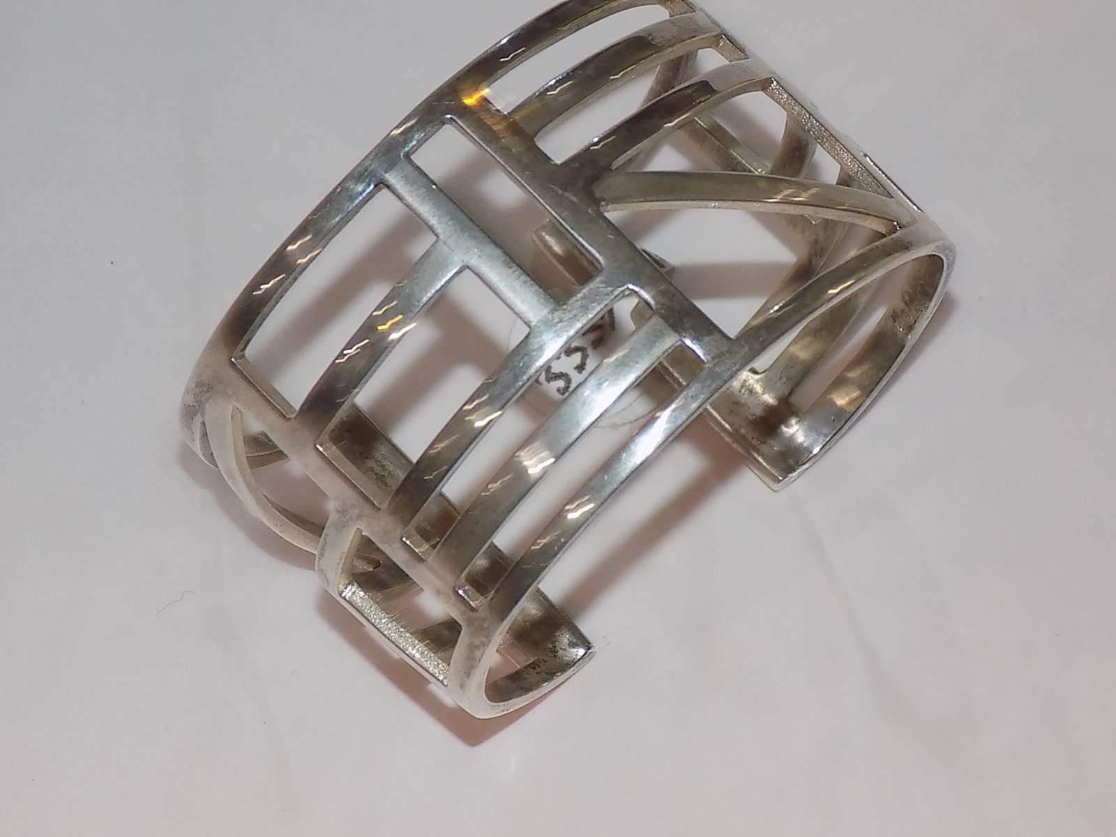 Women's Bill Schiffer Solid Sterling Silver Art Deco Cuff Bracelet 1990 For Sale