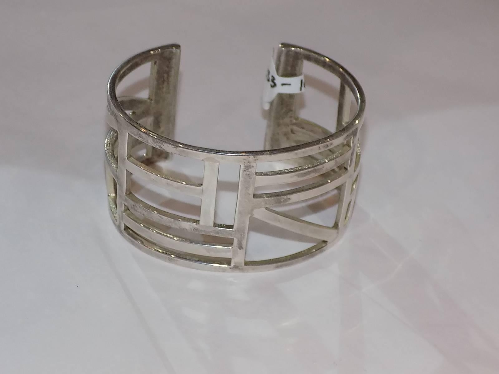 Bill Schiffer Solid Sterling Silver Art Deco Cuff Bracelet 1990 In New Condition For Sale In New York, NY