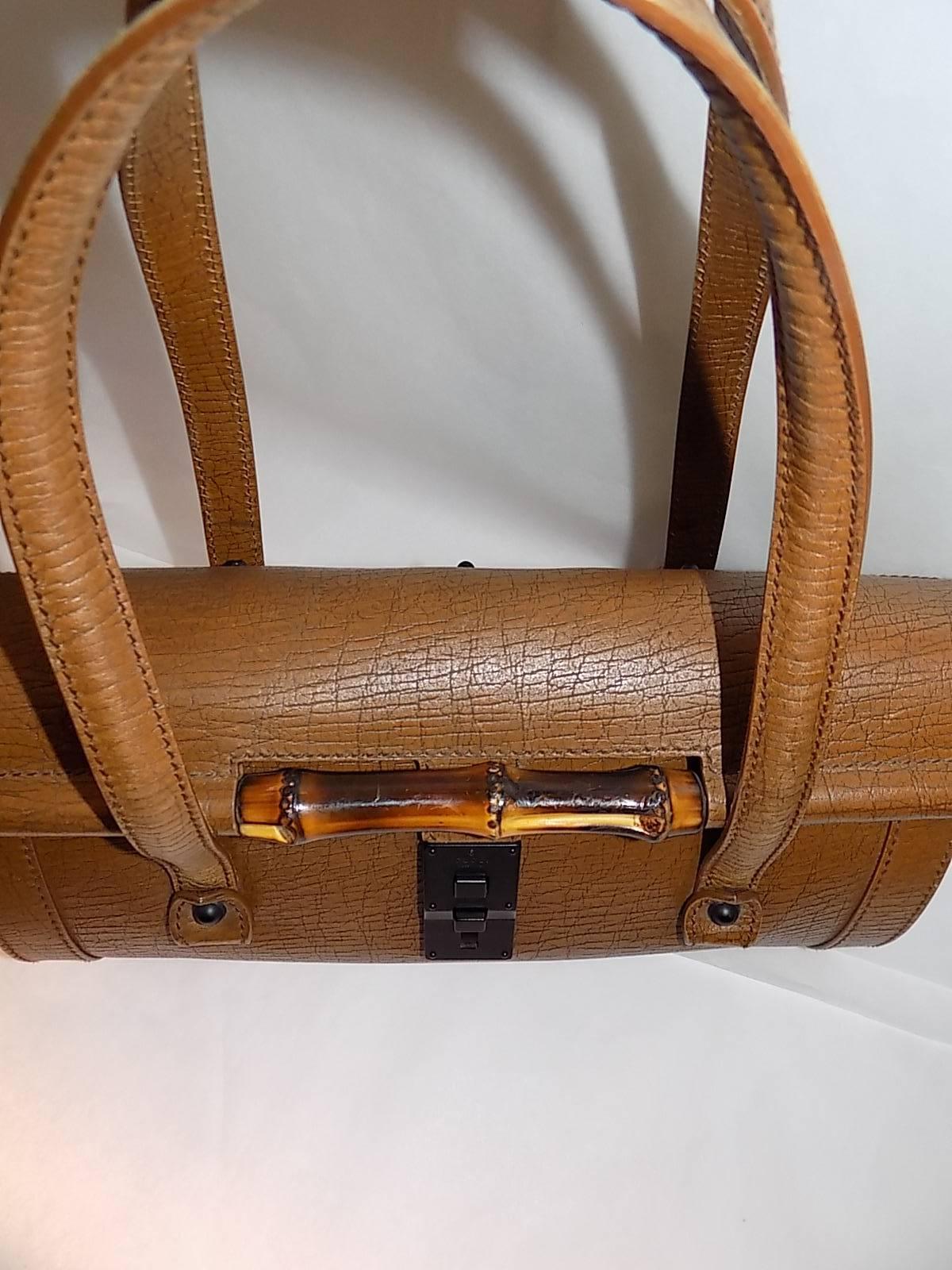 Brown distressed leather Gucci Bamboo Bullet Bag 1