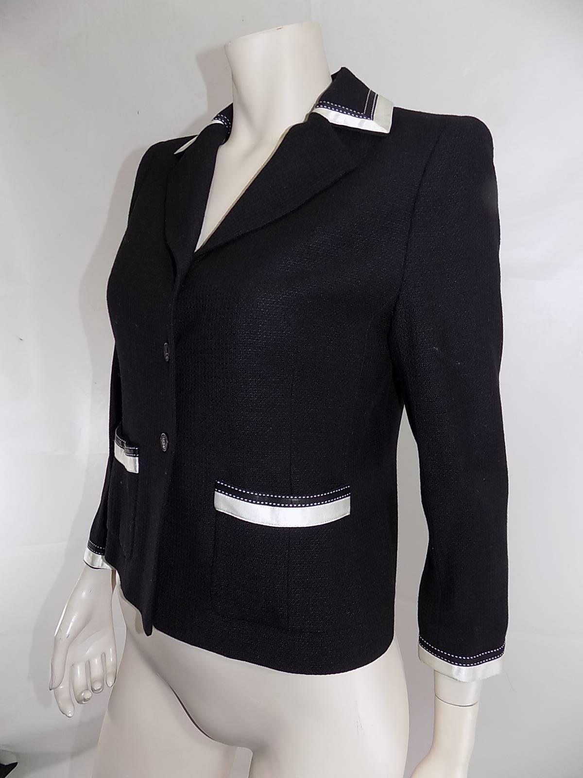 Chanel Black Jacket with white Silk trim Details  For Sale 4