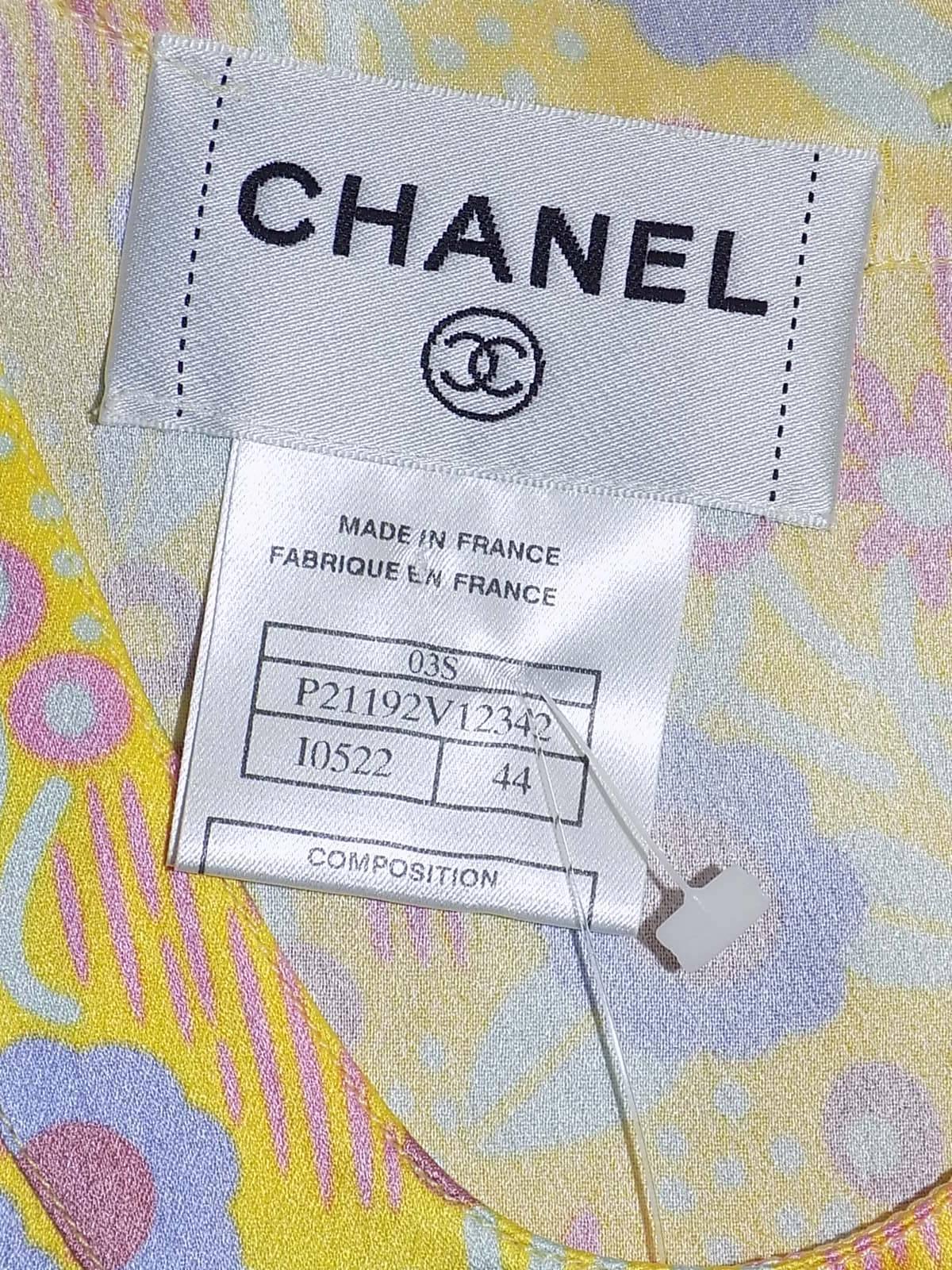Chanel Silk logo top blouse with scarf sz 44 For Sale 2