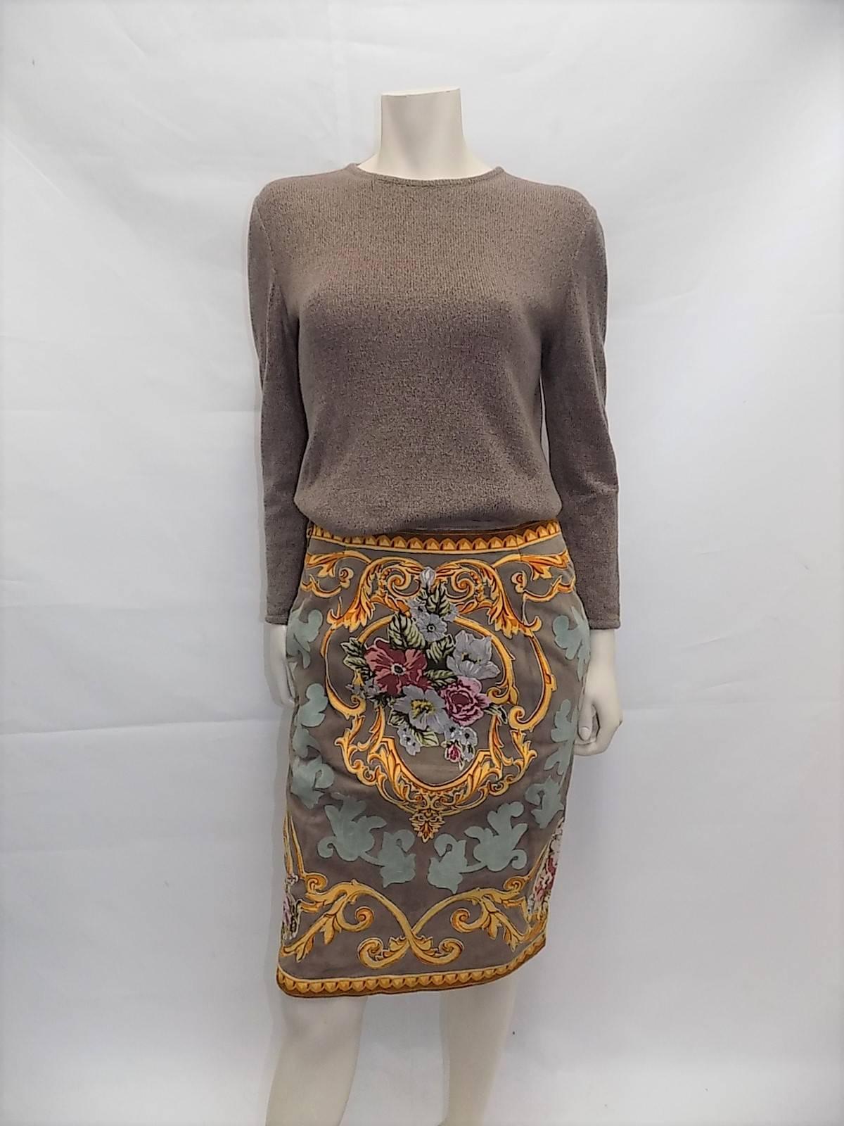 Women's Rare Valentino Hand Painted Shearling Skirt suit w Cashmere sweater For Sale